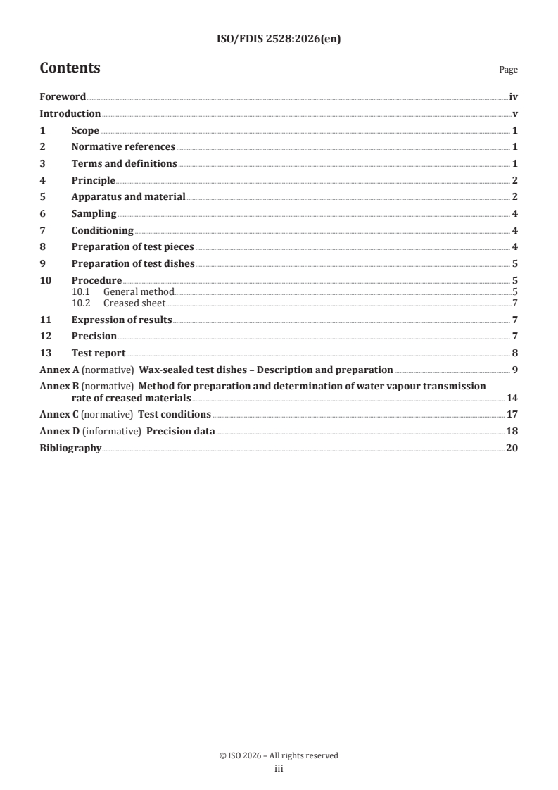 ISO/FDIS 2528 ISO/FDIS 2528 - Sheet materials — Determination of water vapour transmission rate (WVTR) — Gravimetric (dish) method - Page 3 preview