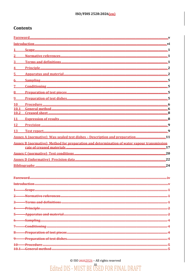 ISO/FDIS 2528 REDLINE ISO/FDIS 2528 - Sheet materials — Determination of water vapour transmission rate (WVTR) — Gravimetric (dish) method - Page 3 preview