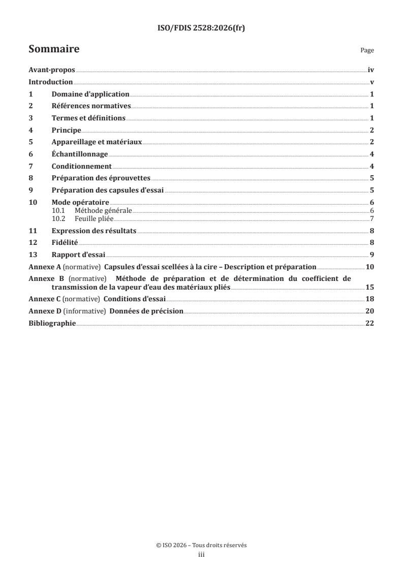 ISO/FDIS 2528 ISO/FDIS 2528 - Matériaux en feuilles — Détermination du coefficient de transmission de la vapeur d'eau — Méthode (de la capsule) par gravimétrie - Page 3 preview