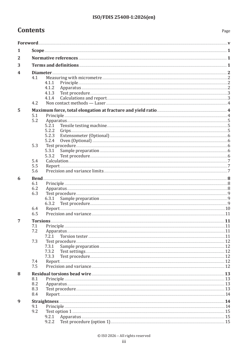 ISO/FDIS 25408-1 ISO/FDIS 25408-1 - Testing method for bead wire — Part 1: General requirements - Page 3 preview