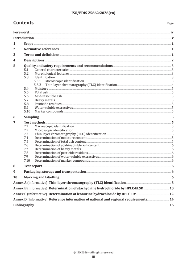 ISO 25662 ISO/FDIS 25662 - Traditional Chinese medicine — Leonurus japonicus herb - Page 3 preview