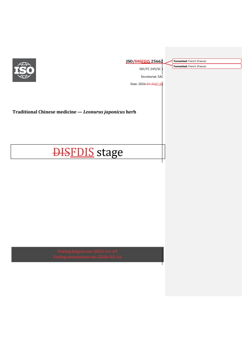ISO 25662 REDLINE ISO/FDIS 25662 - Traditional Chinese medicine — Leonurus japonicus herb - Page 1 preview