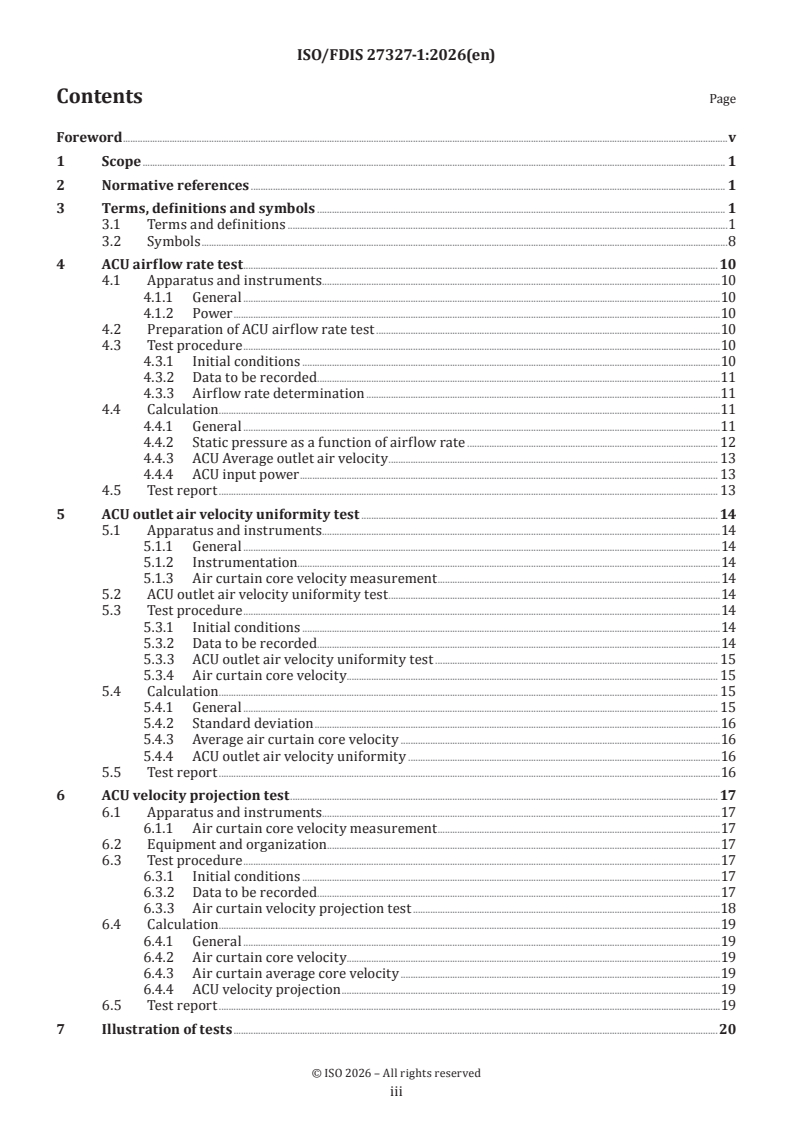 ISO/FDIS 27327-1 ISO/FDIS 27327-1 - Fans — Air curtain units — Part 1: Laboratory methods of testing for aerodynamic performance rating - Page 3 preview