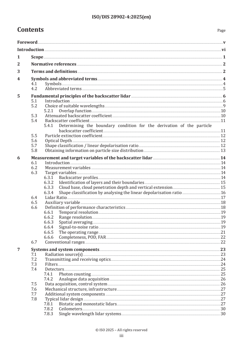oSIST ISO/FDIS 28902-4:2026 ISO/FDIS 28902-4 - Air quality — Environmental meteorology — Part 4: Ground-based remote sensing of meteorological parameters by particle backscatter lidar/27/2024 - Page 3 preview