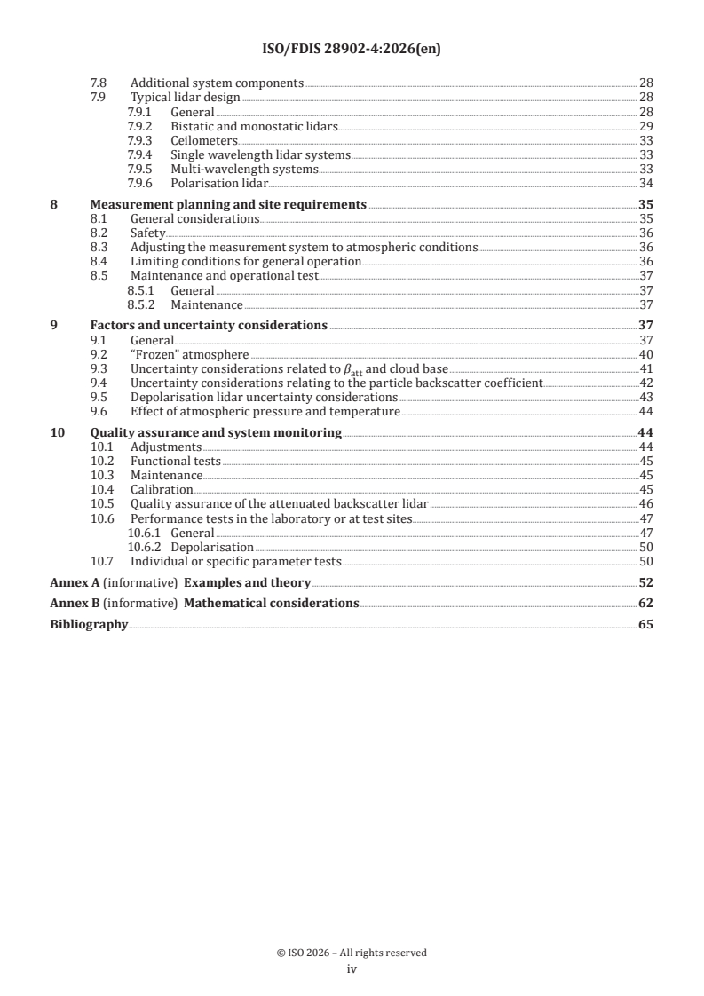oSIST ISO/FDIS 28902-4:2026 ISO/FDIS 28902-4 - Air quality — Environmental meteorology — Part 4: Ground-based remote sensing of meteorological parameters by particle backscatter lidar - Page 4 preview