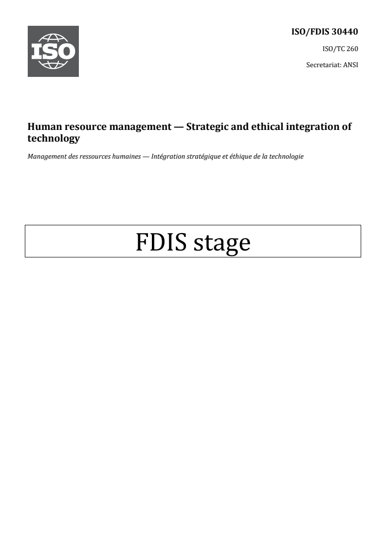 ISO/FDIS 30440 REDLINE ISO/FDIS 30440 - Human resource management — Strategic and ethical integration of technology - Page 1 preview