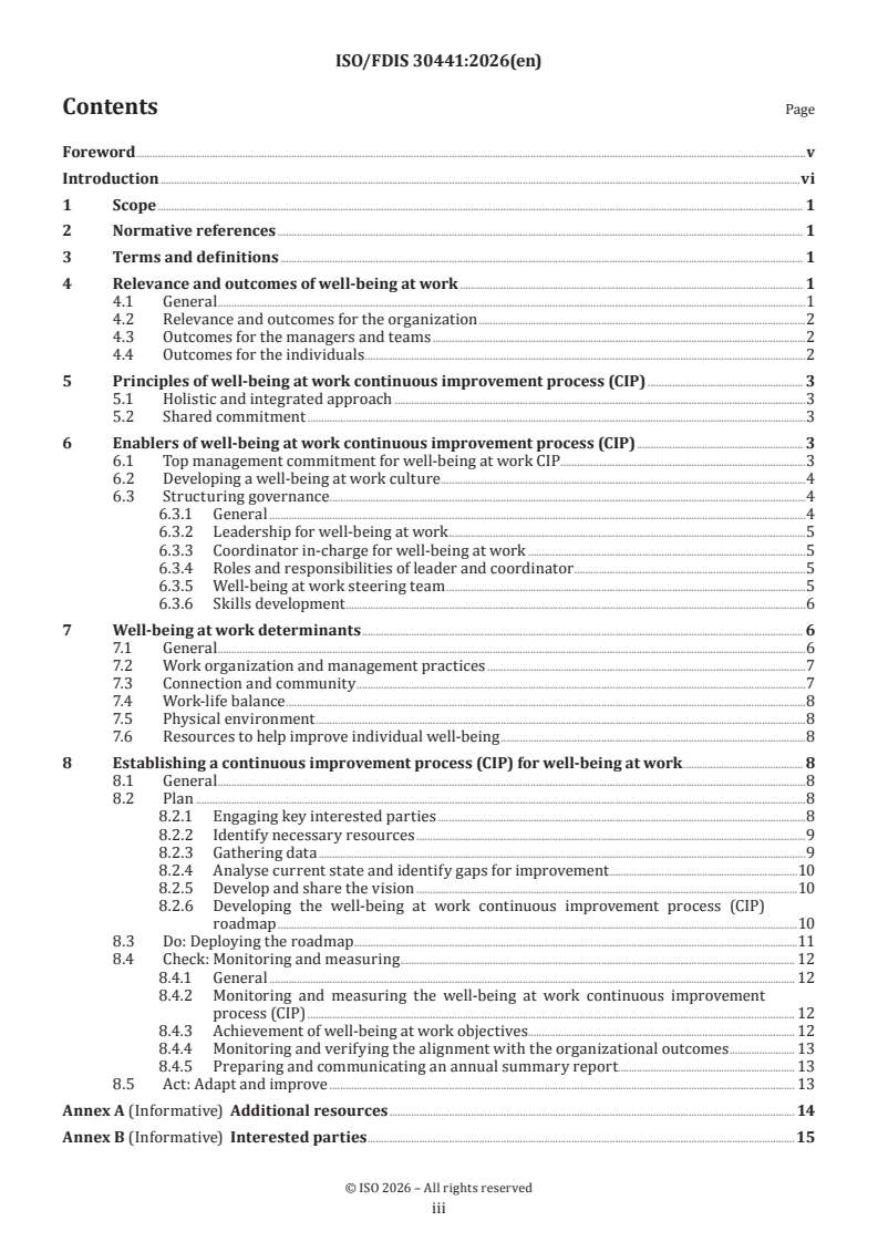 ISO/FDIS 30441 ISO/FDIS 30441 - Human resource management — Workforce well-being — Guidelines for thriving workplaces - Page 3 preview