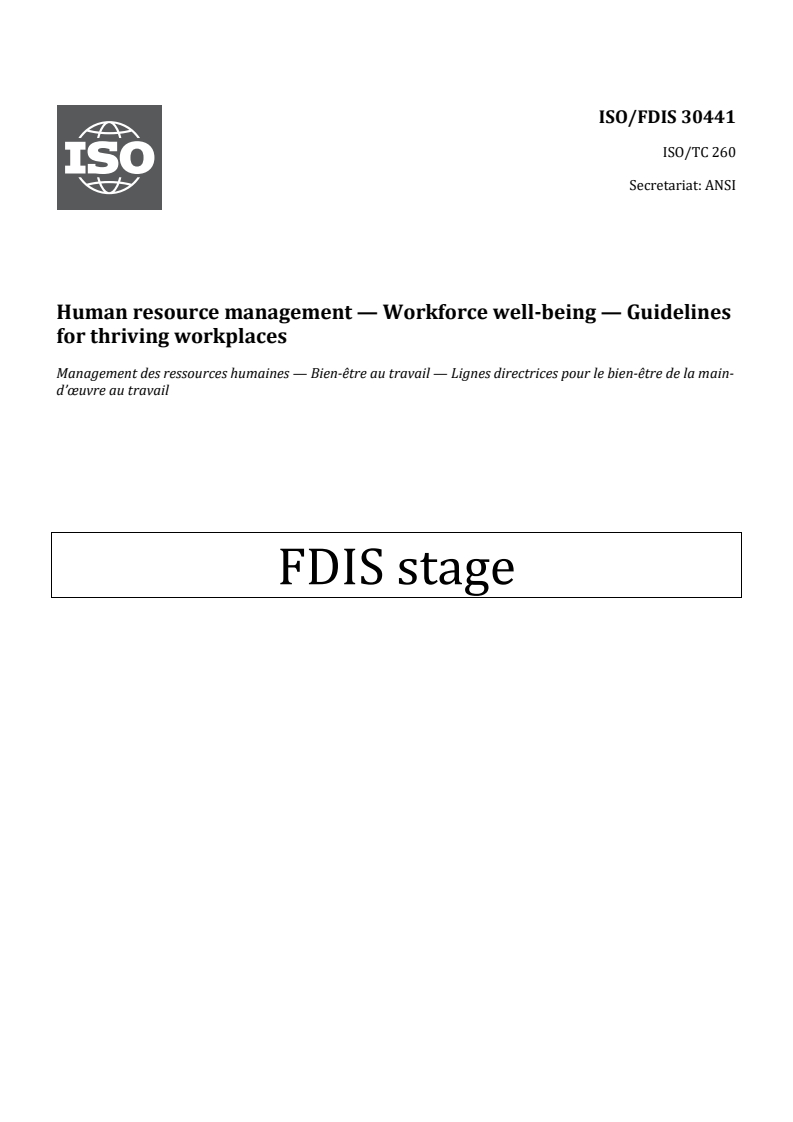 ISO/FDIS 30441 REDLINE ISO/FDIS 30441 - Human resource management — Workforce well-being — Guidelines for thriving workplaces - Page 1 preview