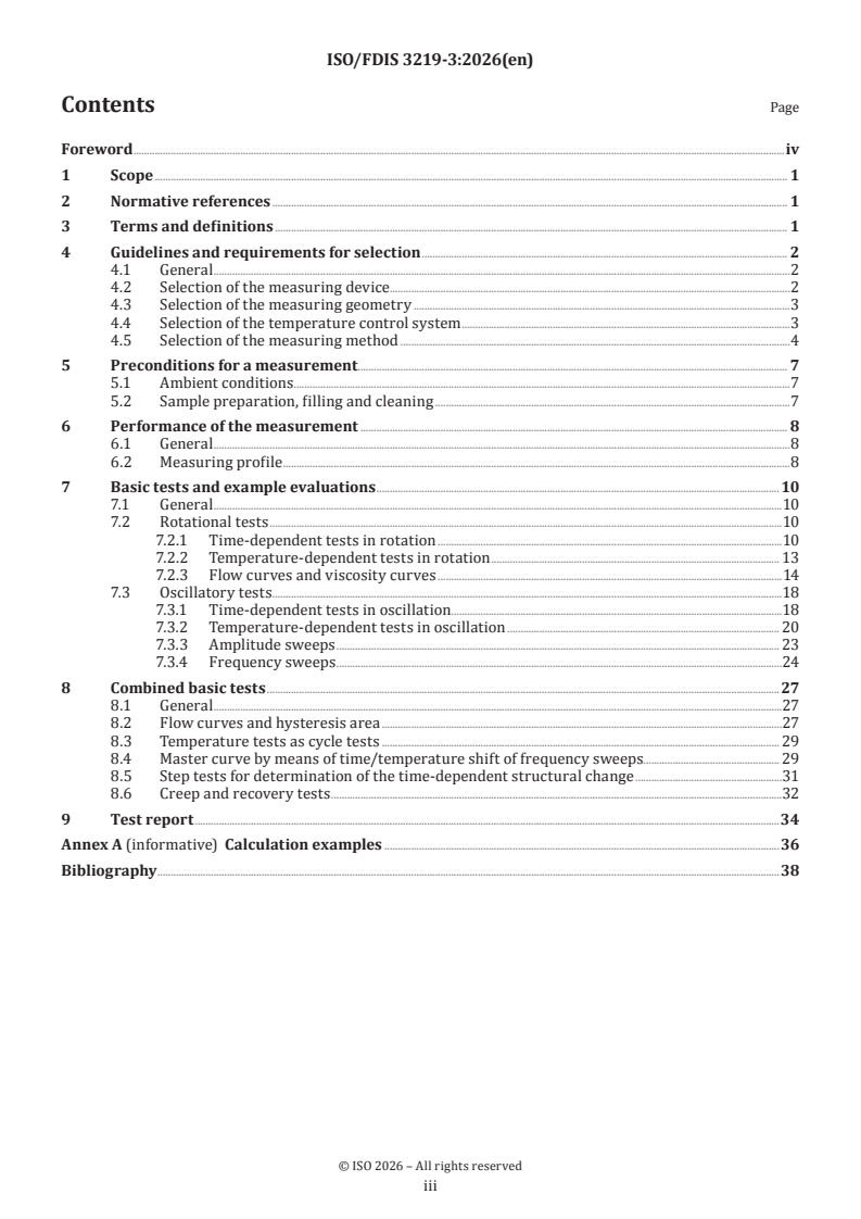 ISO/FDIS 3219-3 ISO/FDIS 3219-3 - Rheology — Part 3: Test procedure and examples for the evaluation of results when using rotational and oscillatory rheometry - Page 3 preview