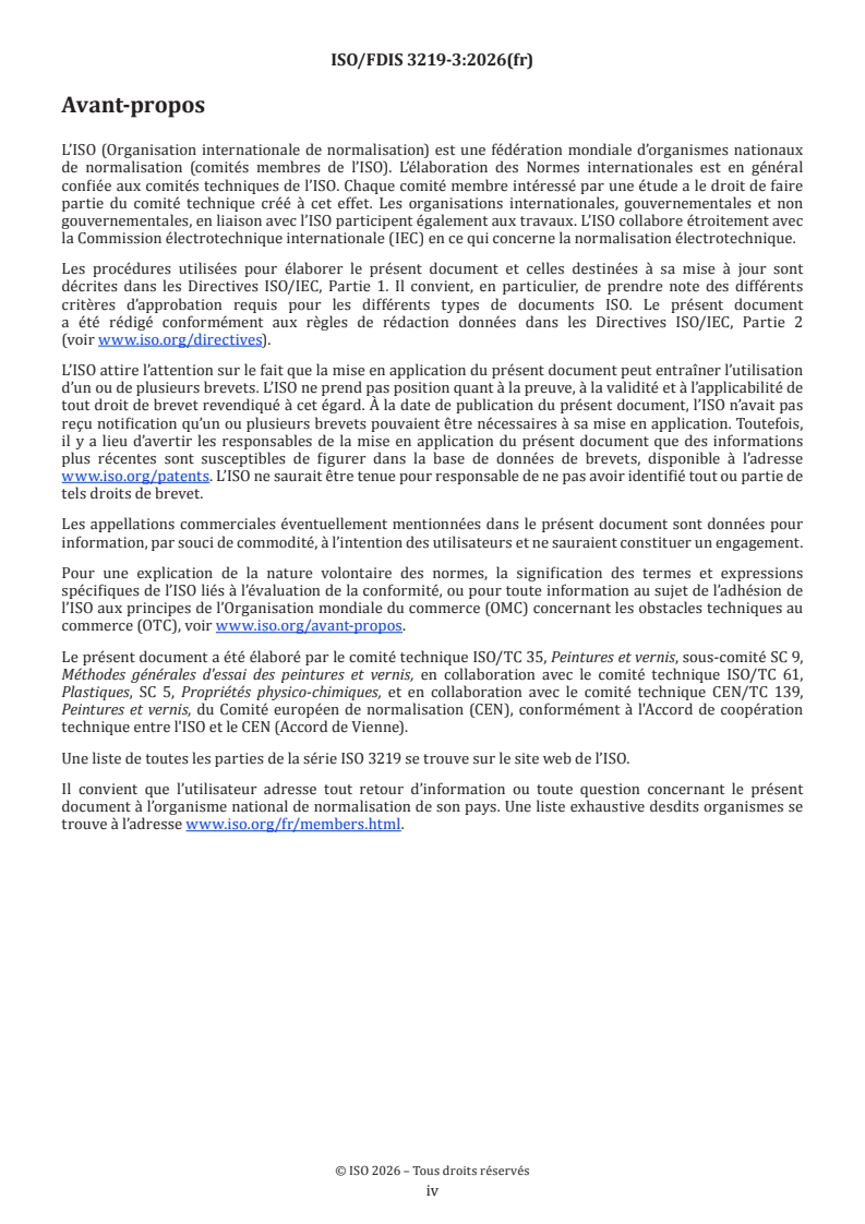 ISO/FDIS 3219-3 ISO/FDIS 3219-3 - Rhéologie — Partie 3: Mode opératoire d'essai et exemples d'évaluation des résultats en cas d'utilisation de la rhéométrie rotative et oscillatoire - Page 4 preview