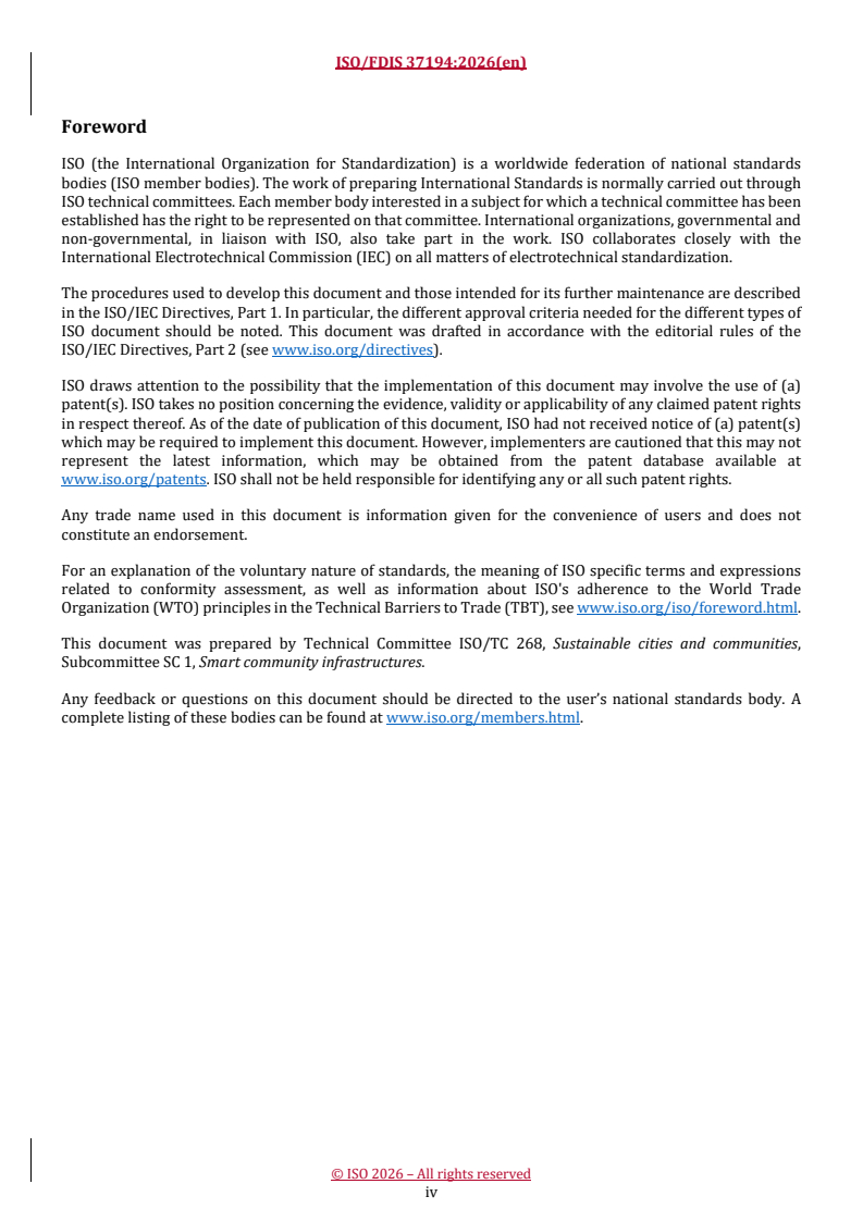 ISO 37194 REDLINE ISO/FDIS 37194 - Smart community infrastructures — Disaster risk reduction — Guidance for the process of selecting seismometer systems suitable for specific purposes - Page 4 preview