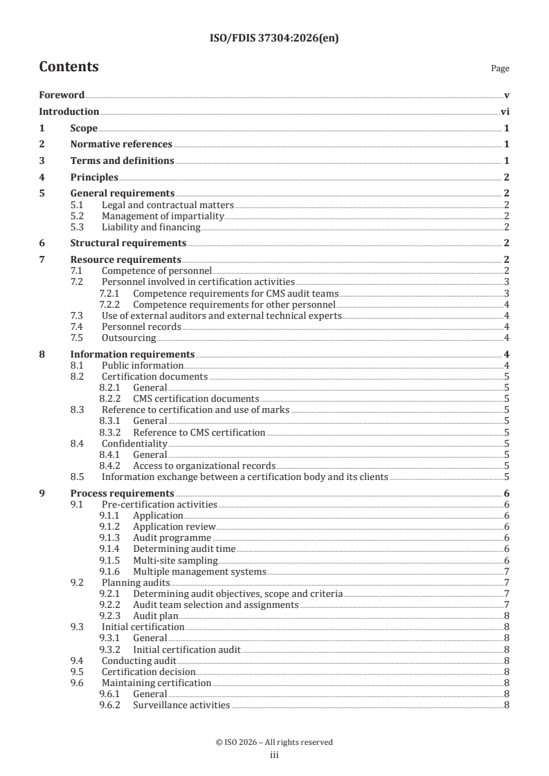 ISO 37304 ISO/FDIS 37304 - Compliance management systems — Requirements for bodies providing audit and certification of compliance management systems - Page 3 preview