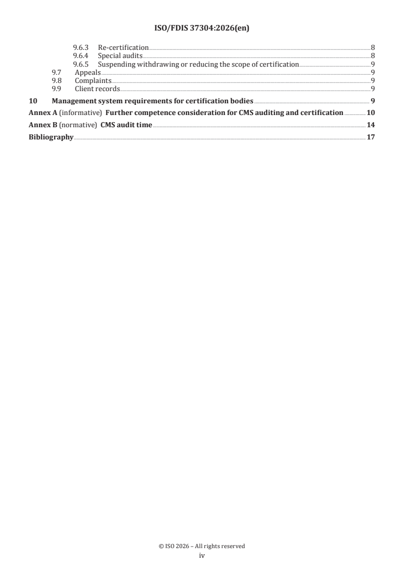 ISO 37304 ISO/FDIS 37304 - Compliance management systems — Requirements for bodies providing audit and certification of compliance management systems - Page 4 preview