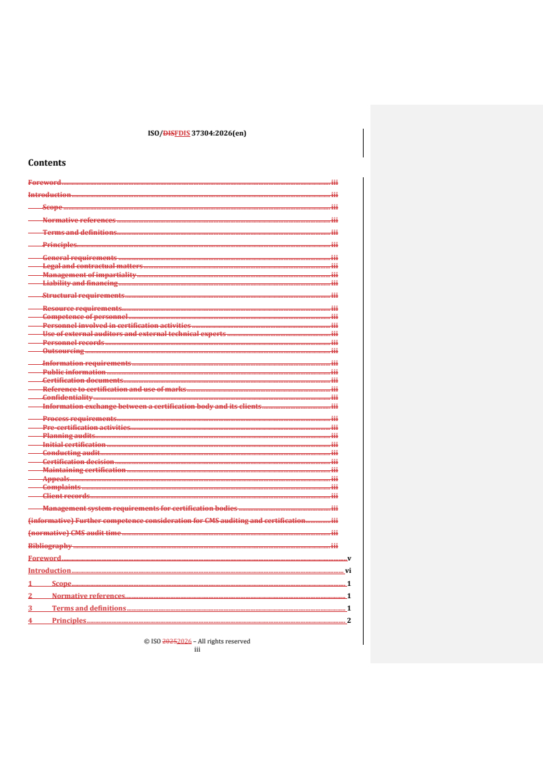 ISO 37304 REDLINE ISO/FDIS 37304 - Compliance management systems — Requirements for bodies providing audit and certification of compliance management systems - Page 3 preview