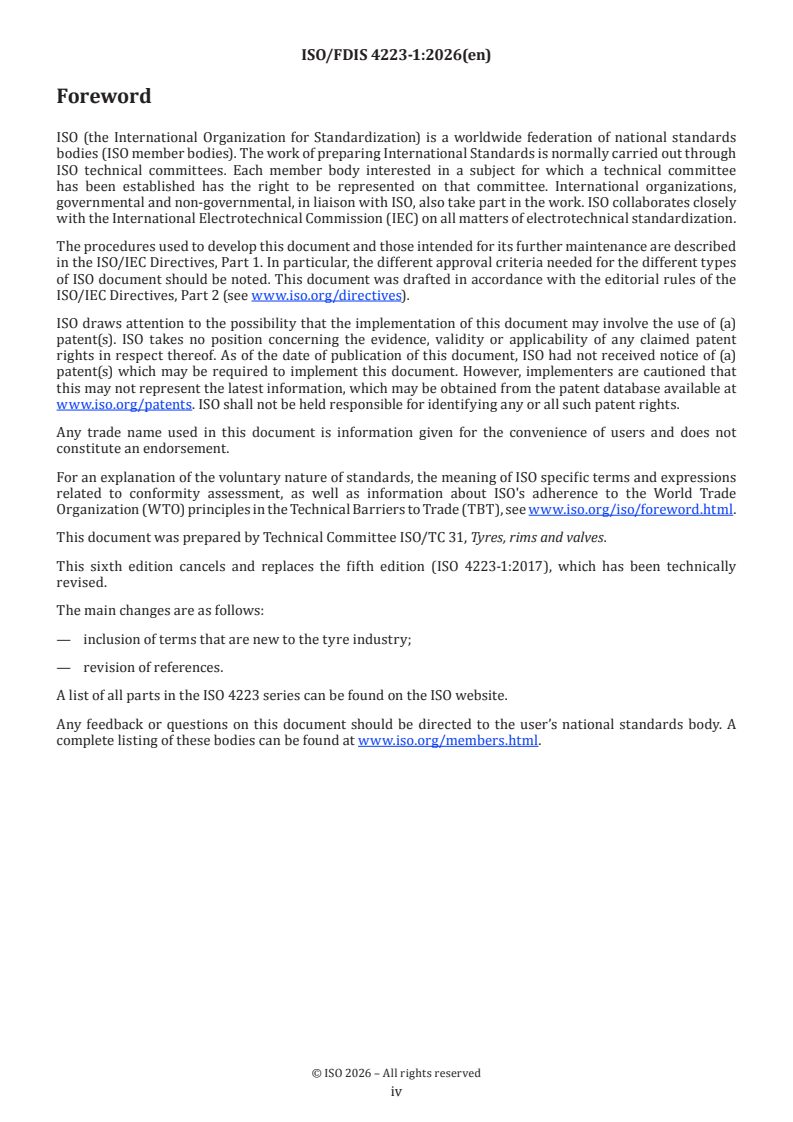 ISO/FDIS 4223-1 ISO/FDIS 4223-1 - Tyre industry — Vocabulary — Part 1: Pneumatic tyres - Page 4 preview