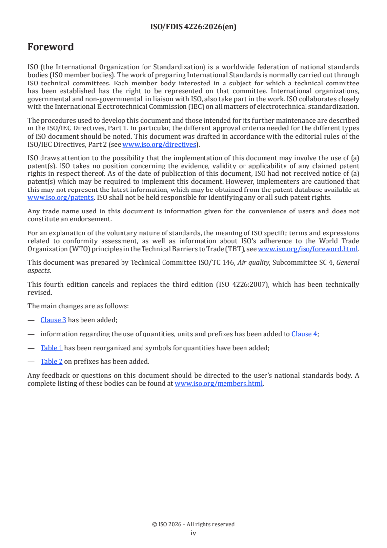 SIST ISO 4226:2026 ISO/FDIS 4226 - Air quality — General aspects — Quantities and associated units for reporting results of air quality measurements - Page 4 preview