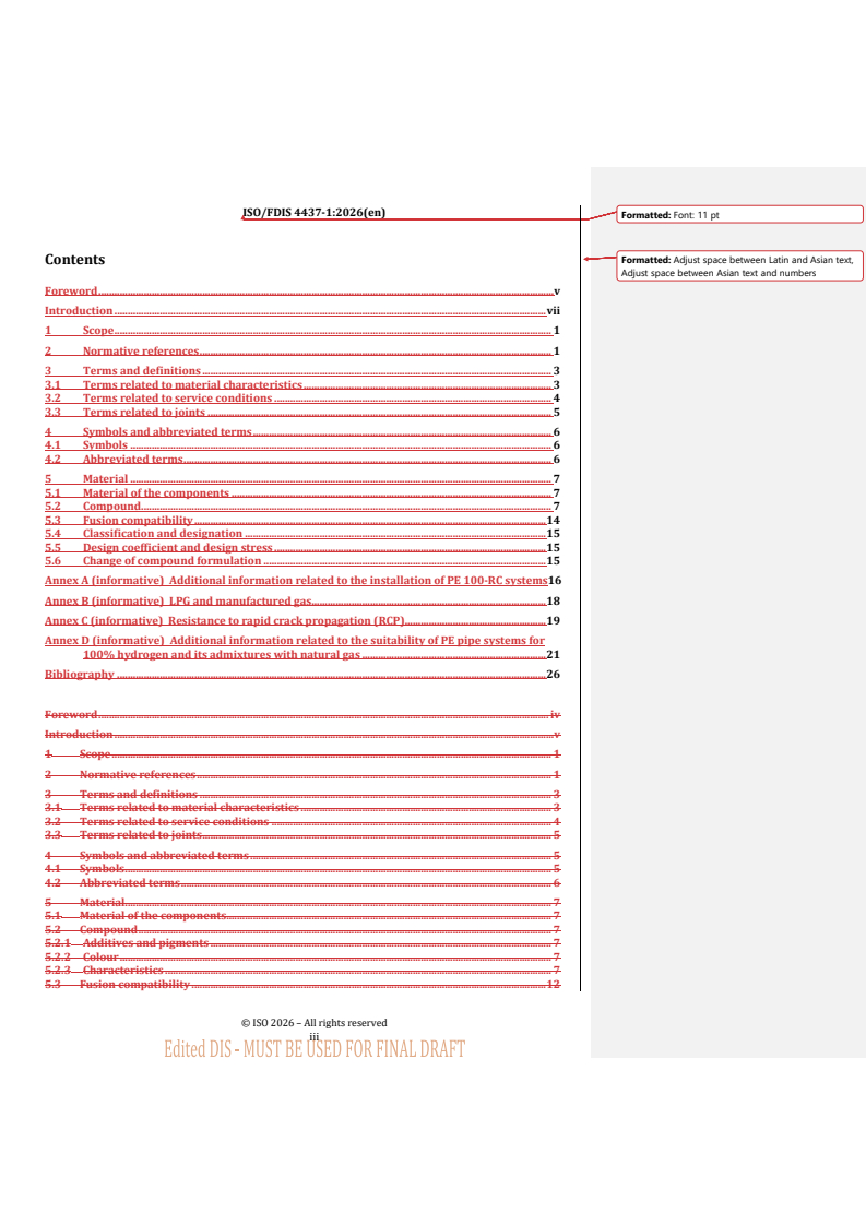ISO 4437-1 REDLINE ISO/FDIS 4437-1 - Plastics piping systems for the supply of gaseous fuels — Polyethylene (PE) — Part 1: General - Page 3 preview