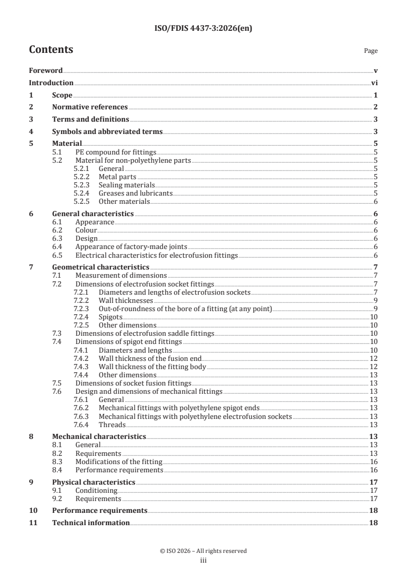 ISO 4437-3 ISO/FDIS 4437-3 - Plastics piping systems for the supply of gaseous fuels — Polyethylene (PE) — Part 3: Fittings - Page 3 preview