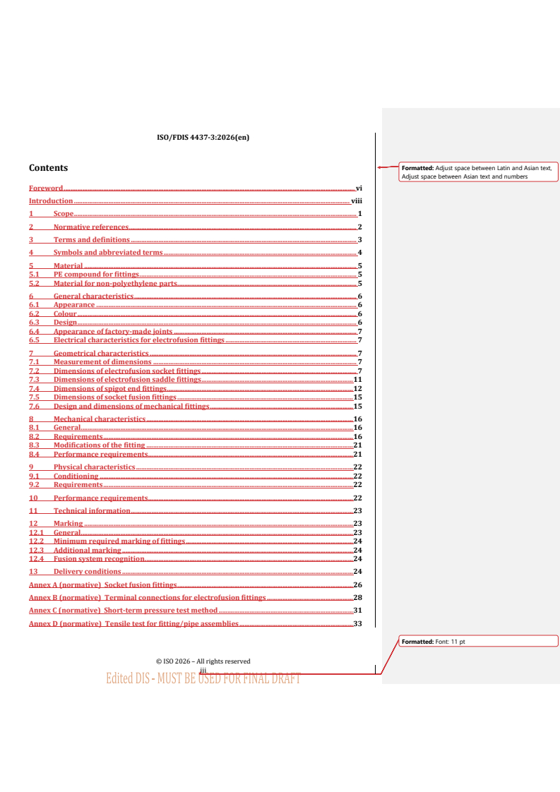 ISO 4437-3 REDLINE ISO/FDIS 4437-3 - Plastics piping systems for the supply of gaseous fuels — Polyethylene (PE) — Part 3: Fittings - Page 3 preview