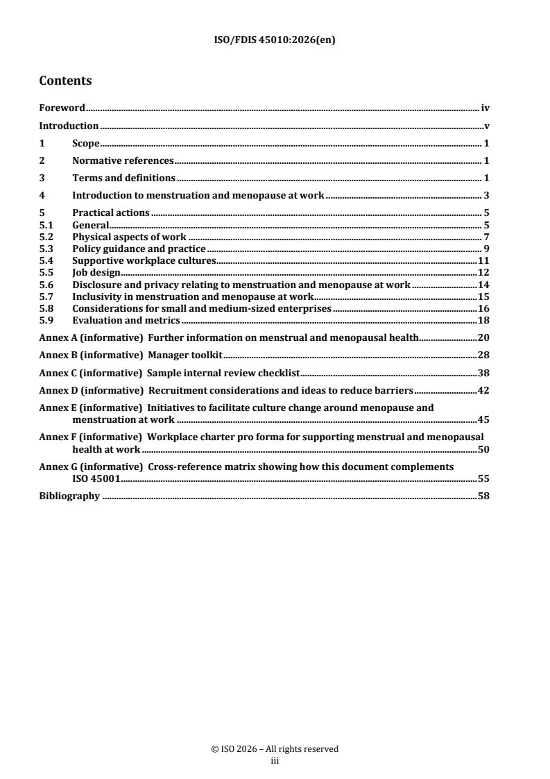 ISO/FDIS 45010 REDLINE ISO/FDIS 45010 - Occupational health and safety management — Menstruation and menopause in the workplace — Guidance - Page 3 preview