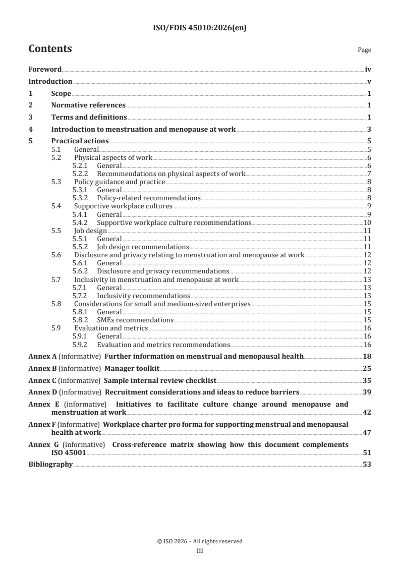 ISO/FDIS 45010 ISO/FDIS 45010 - Occupational health and safety management — Menstruation and menopause in the workplace — Guidance - Page 3 preview