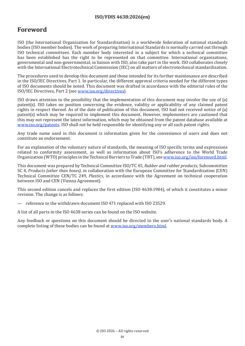 ISO/FDIS 4638 ISO/FDIS 4638 - Polymeric materials, cellular flexible — Determination of air flow permeability - Page 4 preview