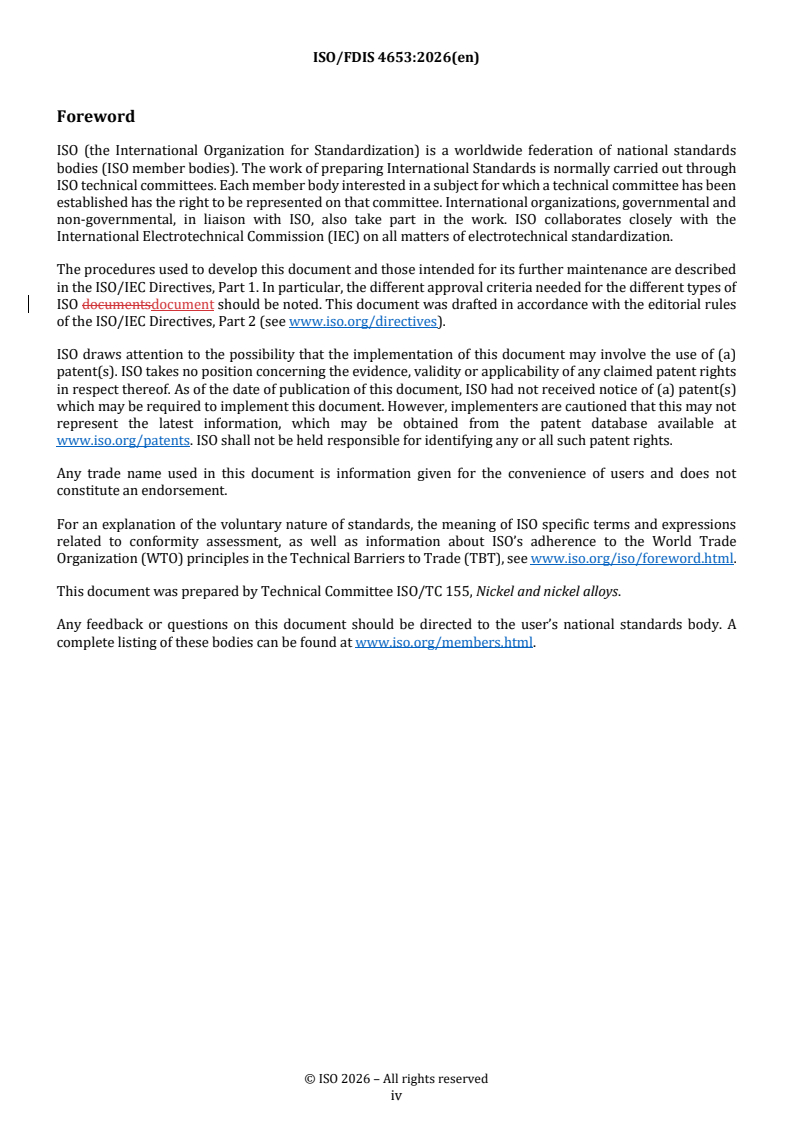 ISO/FDIS 4653 REDLINE ISO/FDIS 4653 - Ferronickel — Determination of carbon, sulfur, silicon, phosphorus, nickel, cobalt, chromium and copper contents — Spark emission spectrometric method - Page 4 preview