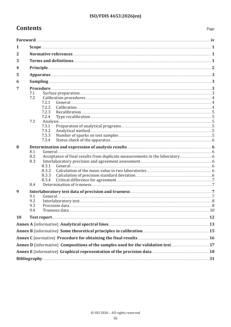 ISO/FDIS 4653 ISO/FDIS 4653 - Ferronickel — Determination of carbon, sulfur, silicon, phosphorus, nickel, cobalt, chromium and copper contents — Spark emission spectrometric method - Page 3 preview