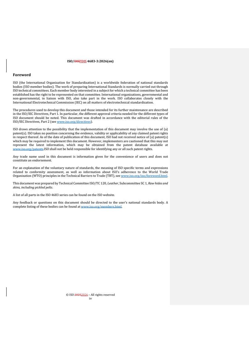 ISO/FDIS 4683-3 REDLINE ISO/FDIS 4683-3 - Raw sheep skins — Part 3: Guidelines for grading on the basis of mass and size - Page 4 preview