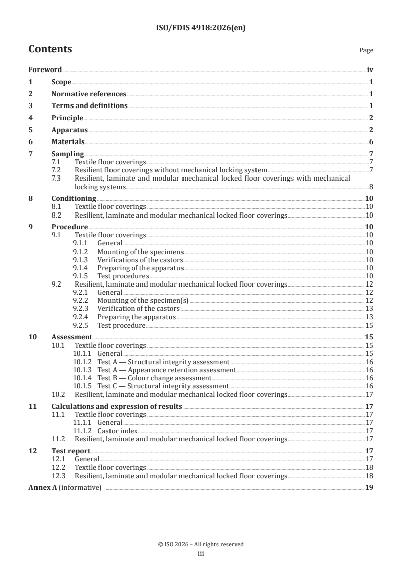 ISO/FDIS 4918 ISO/FDIS 4918 - Resilient, textile, laminate and modular mechanical locked floor coverings — Castor chair test - Page 3 preview
