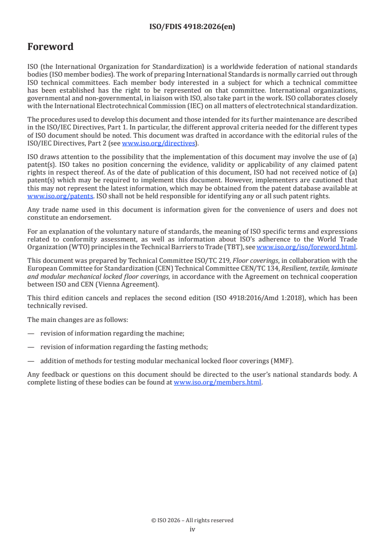 ISO/FDIS 4918 ISO/FDIS 4918 - Resilient, textile, laminate and modular mechanical locked floor coverings — Castor chair test - Page 4 preview