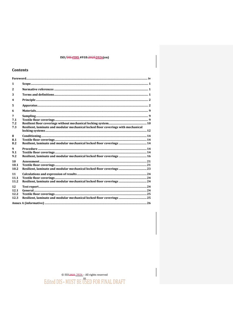 ISO/FDIS 4918 REDLINE ISO/FDIS 4918 - Resilient, textile, laminate and modular mechanical locked floor coverings — Castor chair test - Page 3 preview