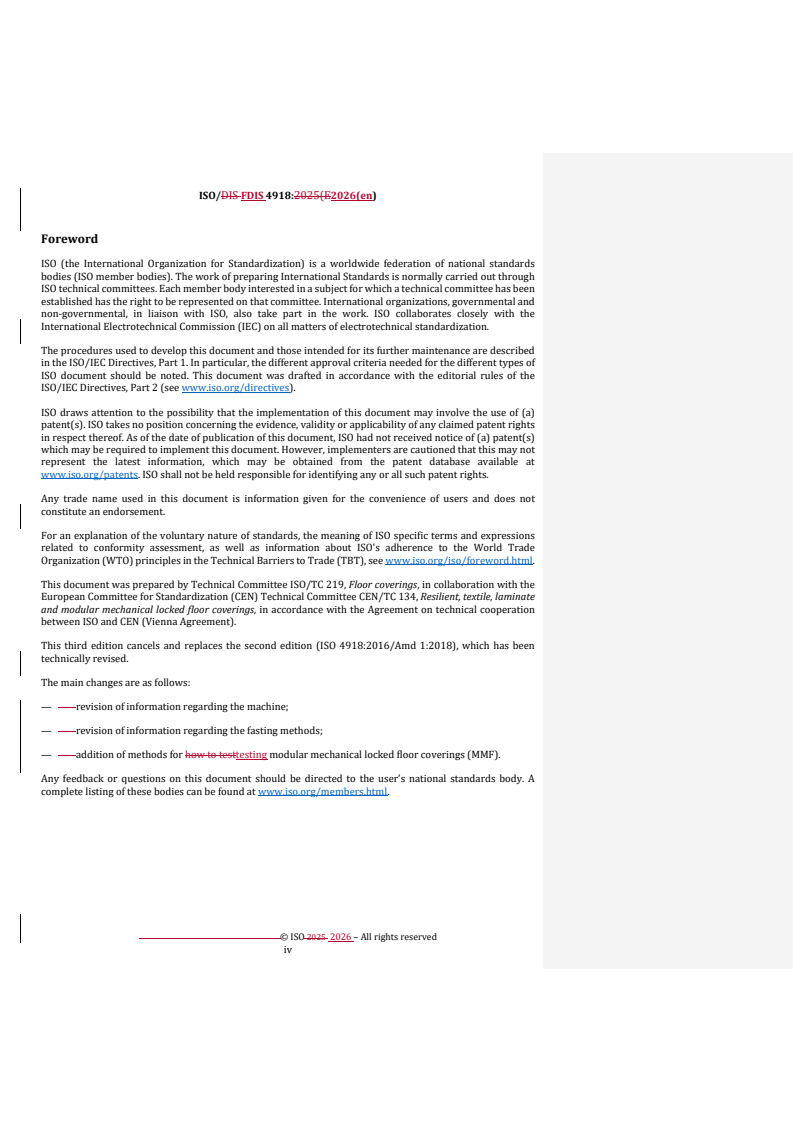 ISO/FDIS 4918 REDLINE ISO/FDIS 4918 - Resilient, textile, laminate and modular mechanical locked floor coverings — Castor chair test - Page 4 preview