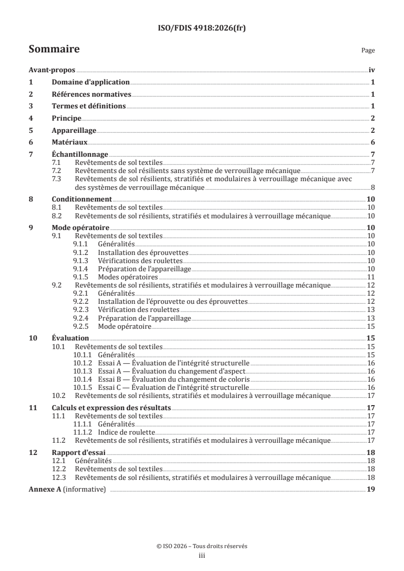 ISO/FDIS 4918 ISO/FDIS 4918 - Revêtements de sol textiles, résilients ou stratifiés — Essai à l'appareil à roulettes - Page 3 preview