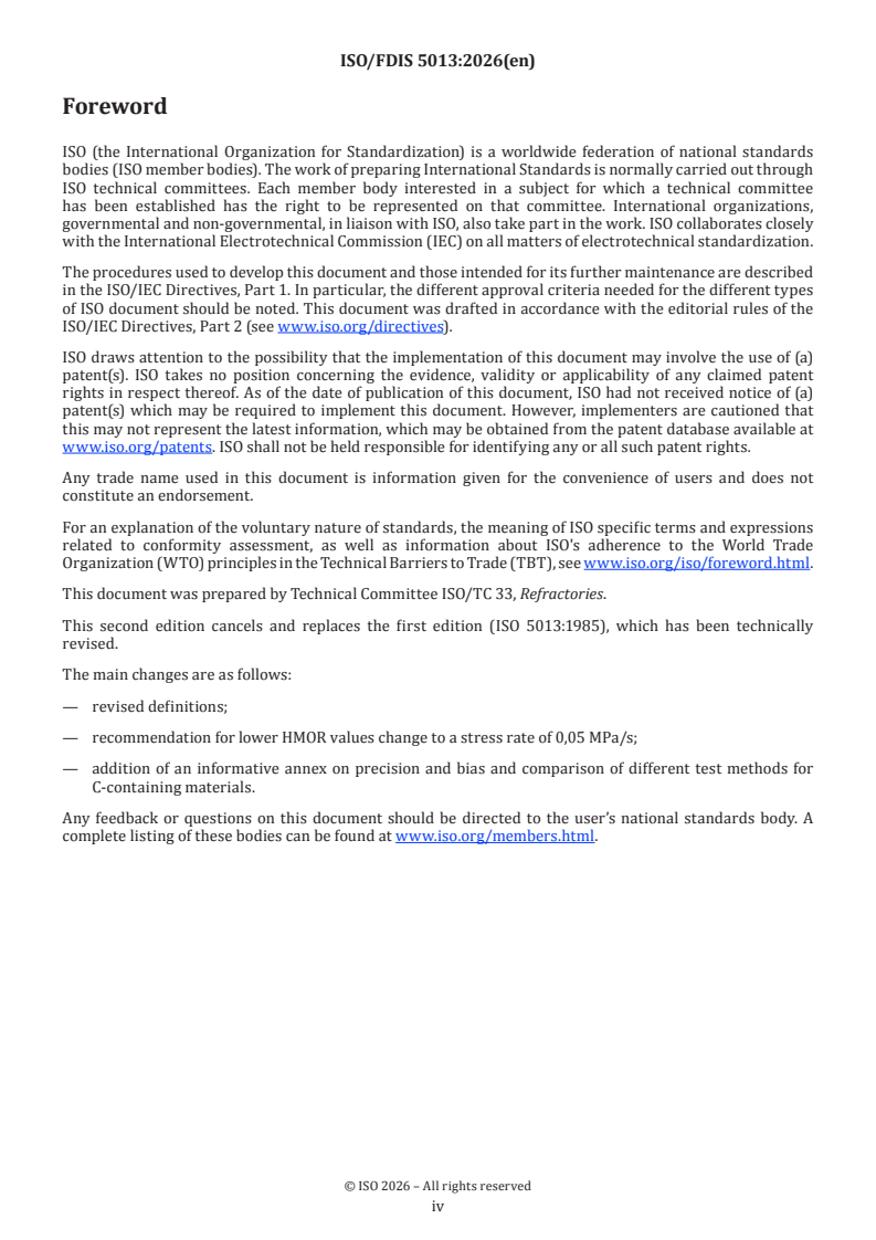ISO/FDIS 5013 ISO/FDIS 5013 - Refractory products — Determination of modulus of rupture at elevated temperatures - Page 4 preview