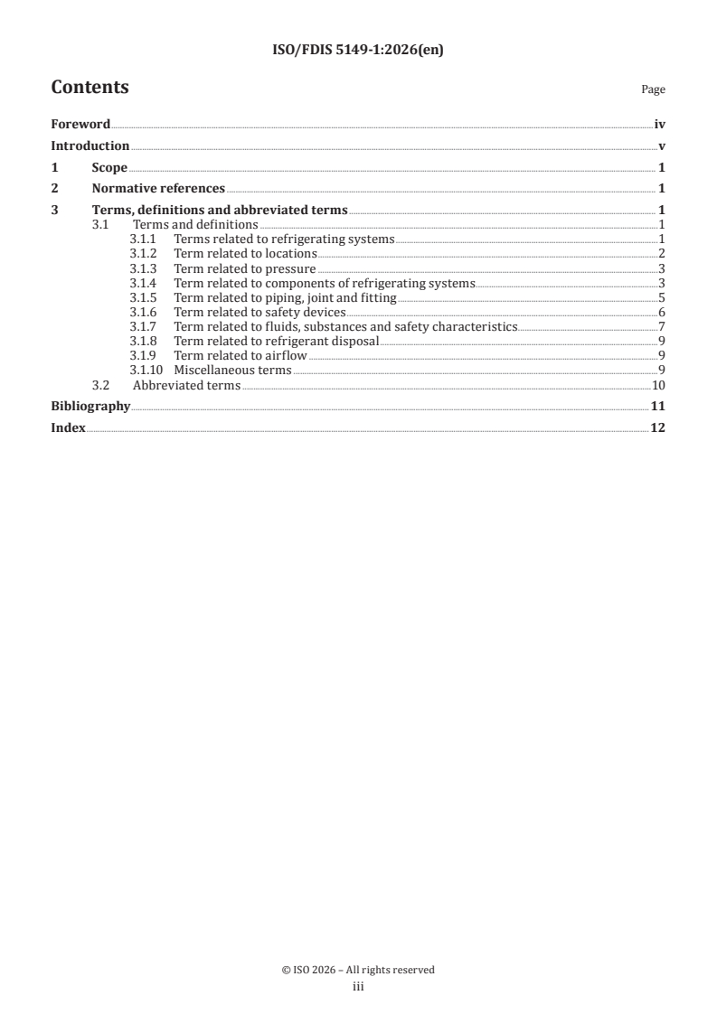 ISO 5149-1 ISO/FDIS 5149-1 - Refrigerating systems and heat pumps — Safety and environmental requirements — Part 1: Vocabulary - Page 3 preview