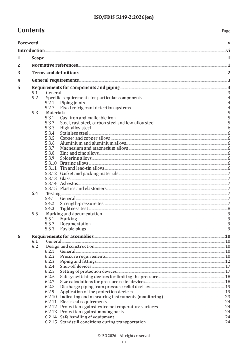 ISO 5149-2 ISO/FDIS 5149-2 - Refrigerating systems and heat pumps — Safety and environmental requirements — Part 2: Design, construction, testing, marking and documentation - Page 3 preview