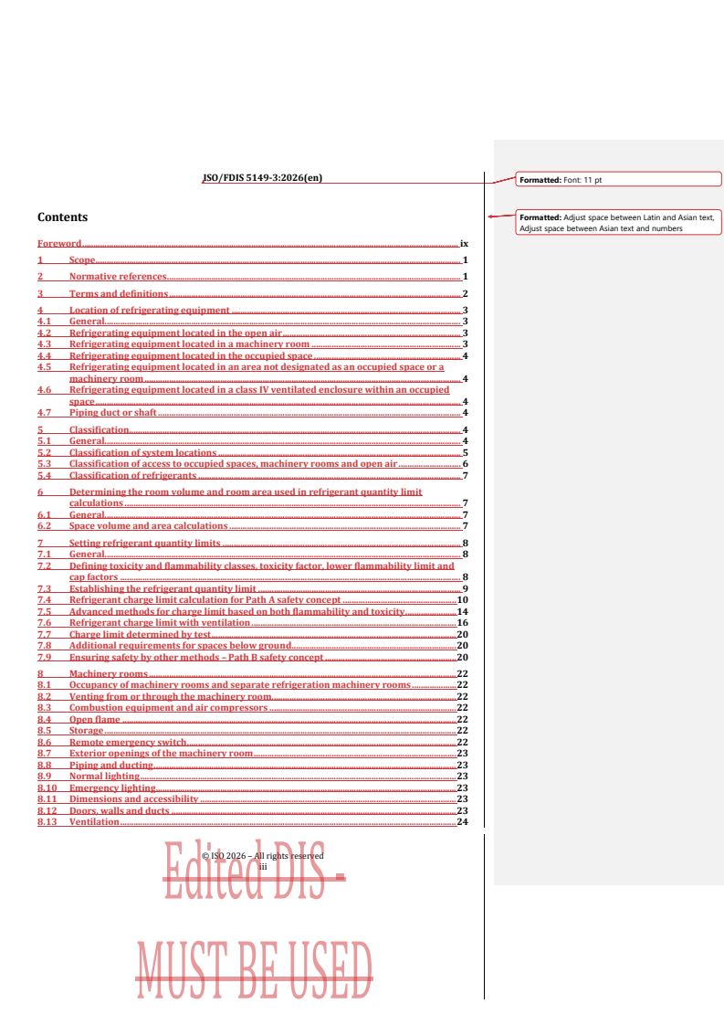 ISO 5149-3 REDLINE ISO/FDIS 5149-3 - Refrigerating systems and heat pumps — Safety and environmental requirements — Part 3: Installation site, classification and selection criteria - Page 3 preview