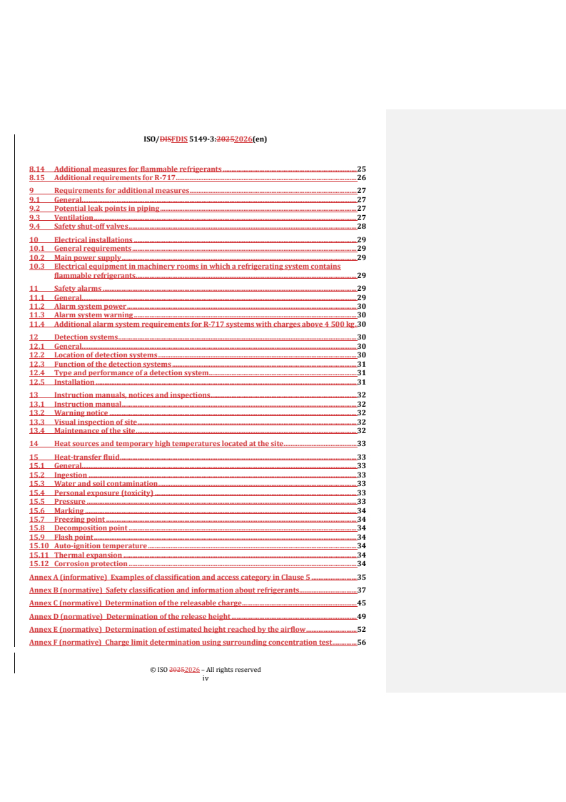 ISO 5149-3 REDLINE ISO/FDIS 5149-3 - Refrigerating systems and heat pumps — Safety and environmental requirements — Part 3: Installation site, classification and selection criteria - Page 4 preview
