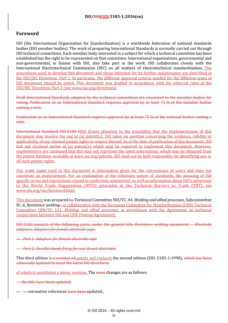 ISO 5183-1 REDLINE ISO/FDIS 5183-1 - Resistance welding equipment — Electrode adaptors, male taper 1:10 — Part 1: Conical fixing, taper 1:10 - Page 4 preview