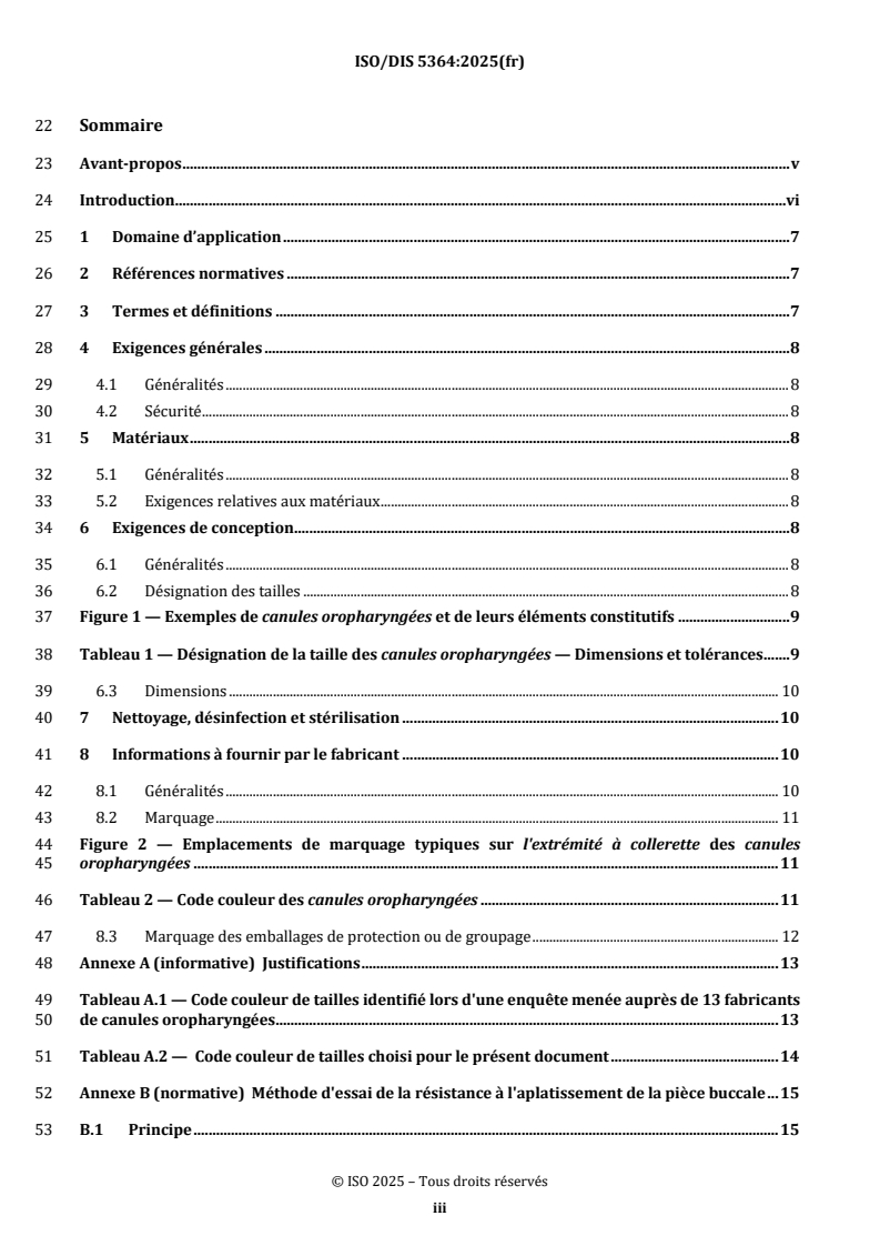 ISO 5364 ISO/FDIS 5364 - Matériel d'anesthésie et de réanimation respiratoire — Canules oropharyngées/8/2025 - Page 3 preview