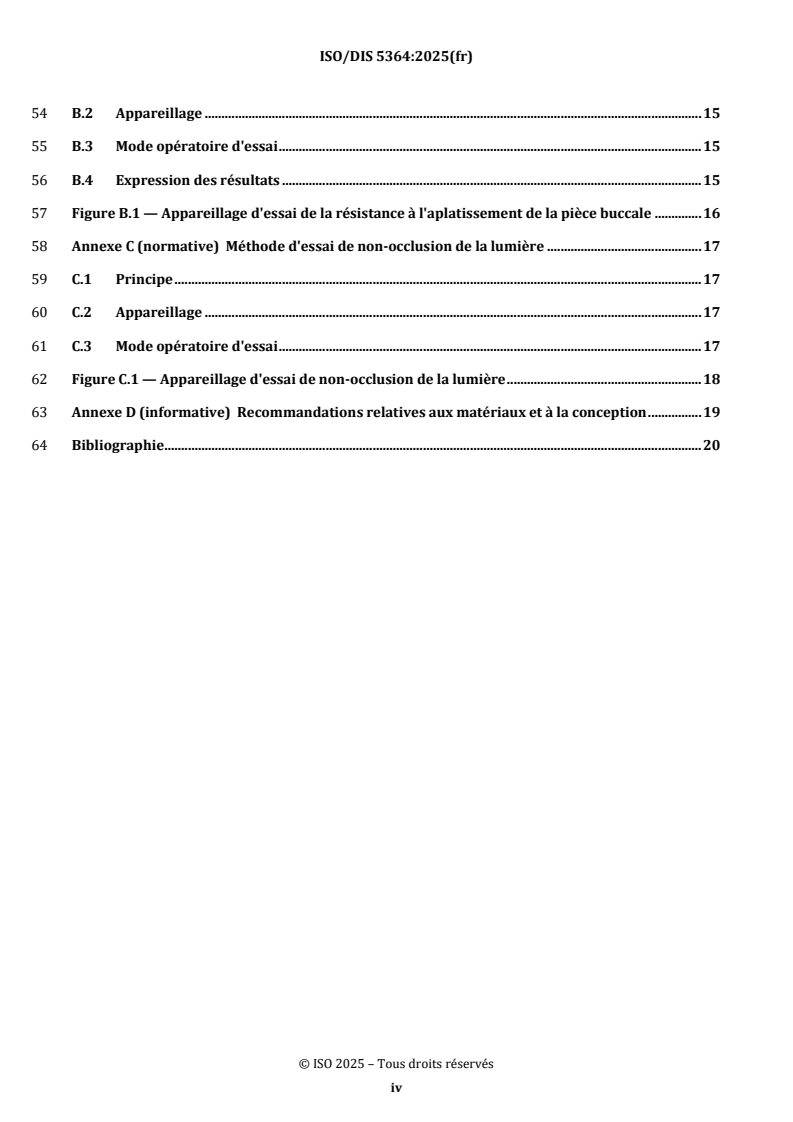 ISO 5364 ISO/FDIS 5364 - Matériel d'anesthésie et de réanimation respiratoire — Canules oropharyngées/8/2025 - Page 4 preview