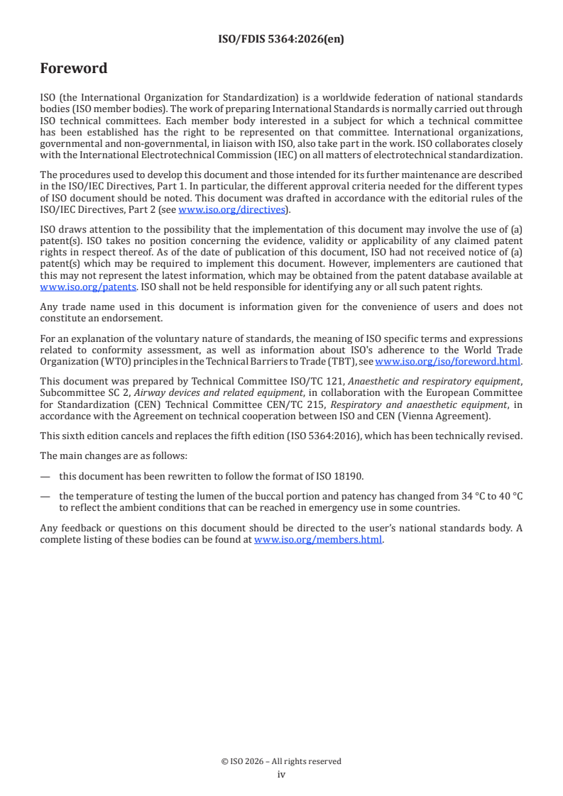 ISO 5364 ISO/FDIS 5364 - Anaesthetic and respiratory equipment — Oropharyngeal airways/13/2026 - Page 4 preview