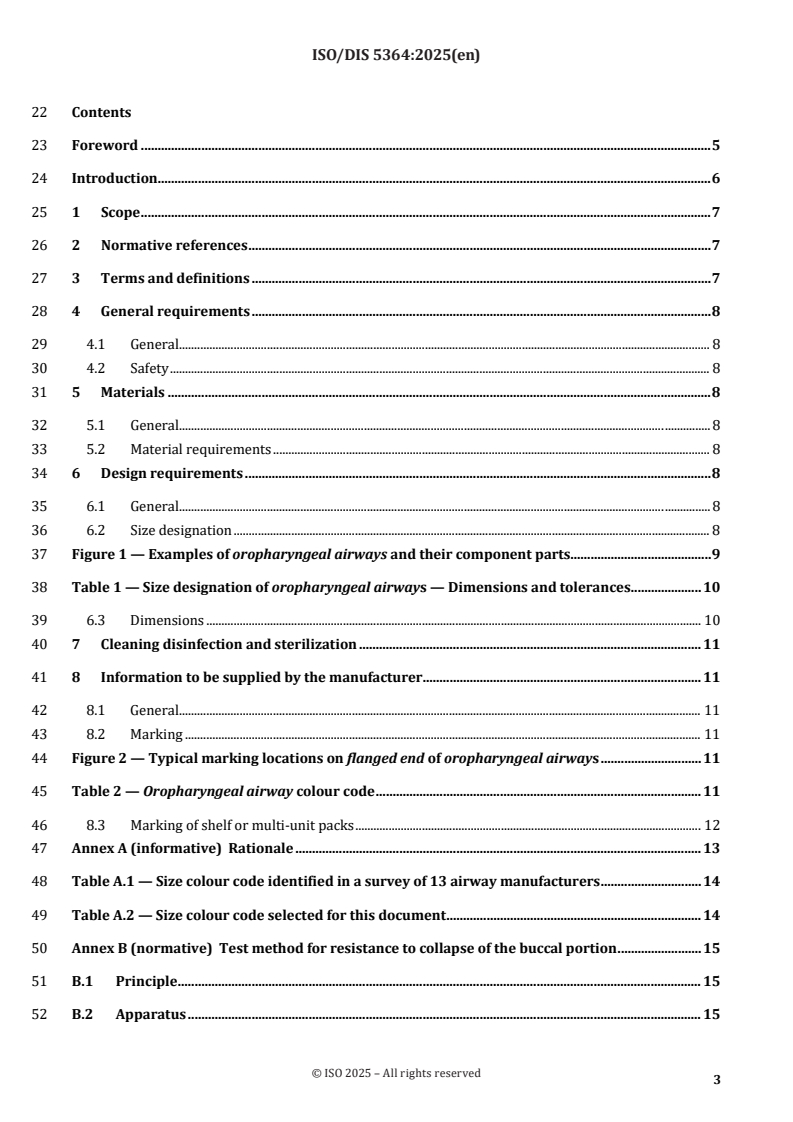 ISO 5364 ISO/FDIS 5364 - Anaesthetic and respiratory equipment — Oropharyngeal airways/17/2025 - Page 3 preview