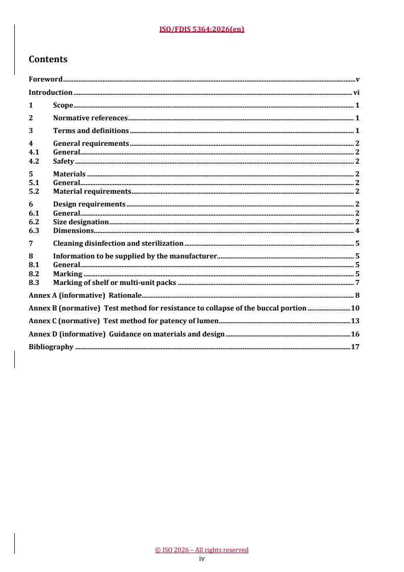 ISO 5364 REDLINE ISO/FDIS 5364 - Anaesthetic and respiratory equipment — Oropharyngeal airways/13/2026 - Page 4 preview