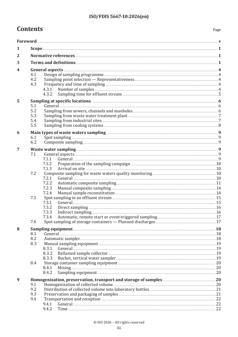 ISO/FDIS 5667-10 ISO/FDIS 5667-10 - Water quality — Sampling — Part 10: Waste water - Page 3 preview