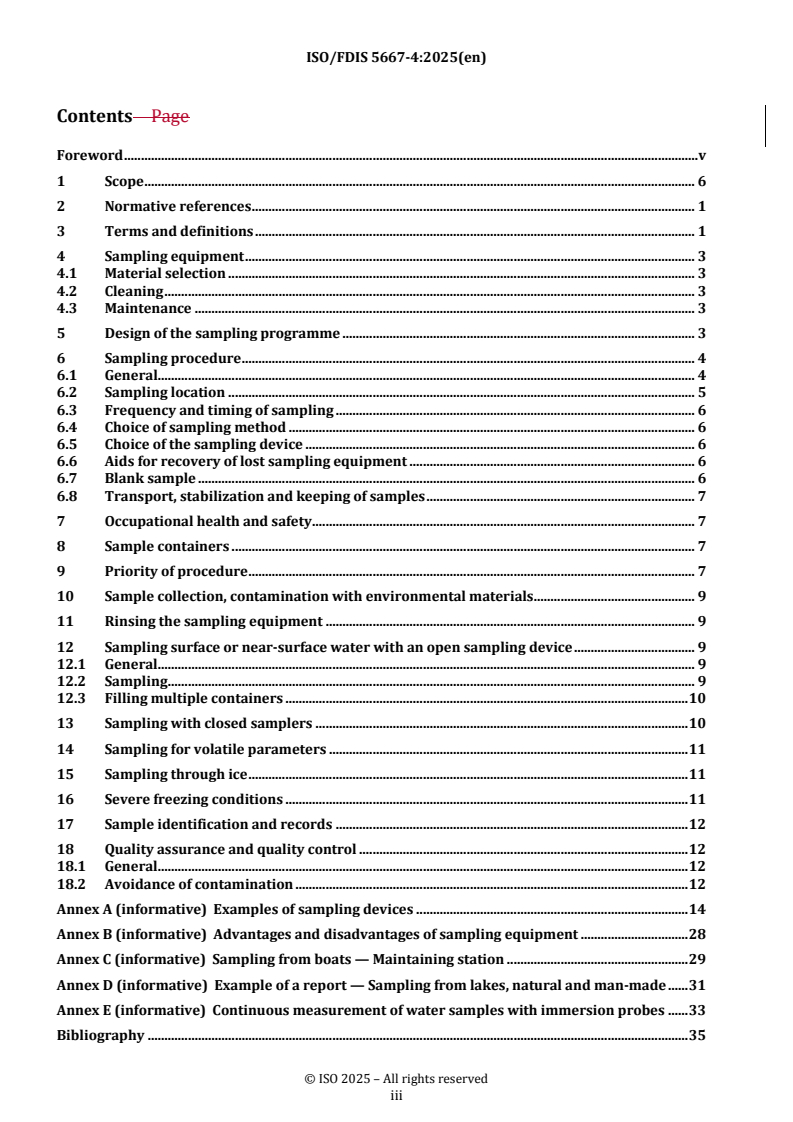 ISO 5667-4 REDLINE ISO/FDIS 5667-4 - Water quality — Sampling — Part 4: Guidance on sampling from lakes, natural and man-made
Released:10/17/2025 - Page 3 preview