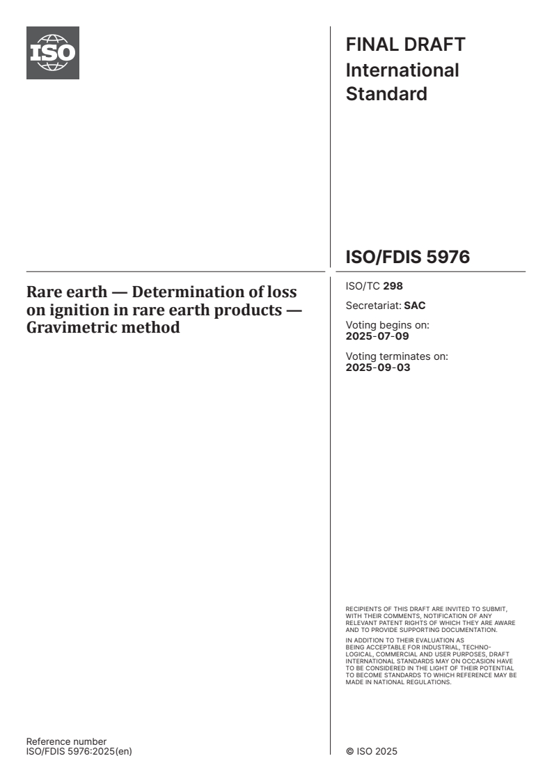 ISO/FDIS 5976 - Rare earth — Determination of loss on ignition in rare ...