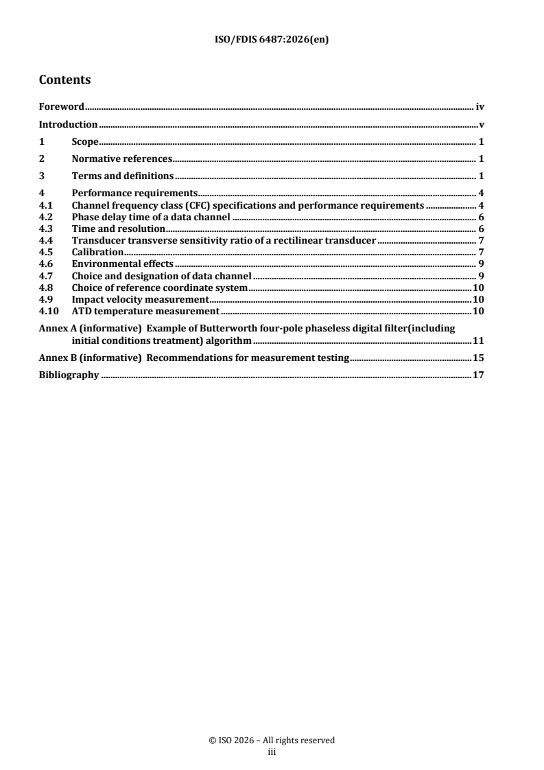 ISO/FDIS 6487 REDLINE ISO/FDIS 6487 - Road vehicles — Measurement techniques in impact tests — Instrumentation - Page 3 preview