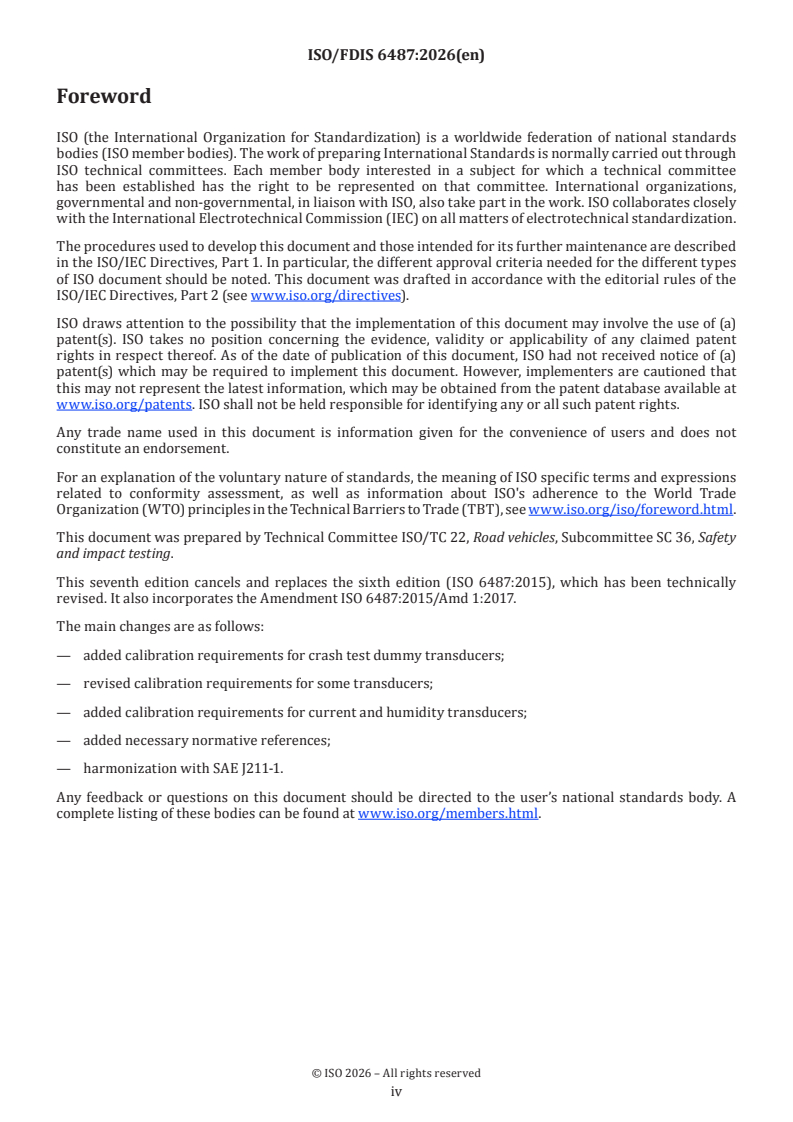 ISO/FDIS 6487 ISO/FDIS 6487 - Road vehicles — Measurement techniques in impact tests — Instrumentation - Page 4 preview